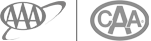 The image shows two similar oval logos with stylized letters: one with "AAA" and the other with "CAA," separated by a vertical line.