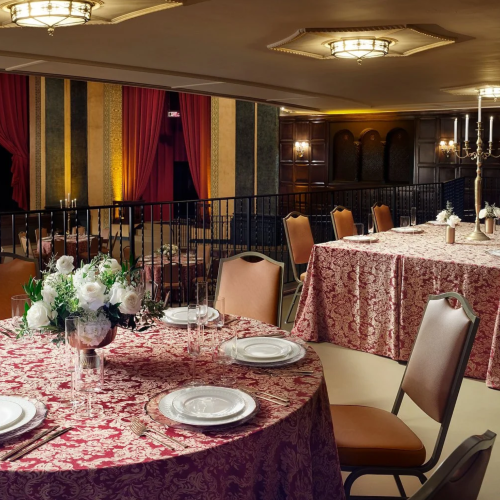 The lower mezzanine of the Bonstelle offers extended seating for special events.